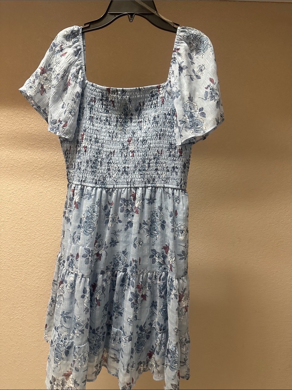 Rewind Light Blue Floral Smocked A-Line Dress